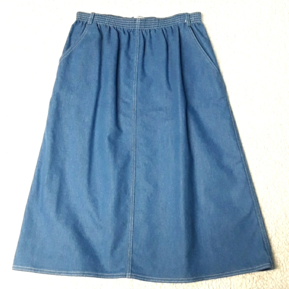 Vintage Koret City Blues Denim Jean Skirt size 16 Pull On Elastic Waist Made USA
